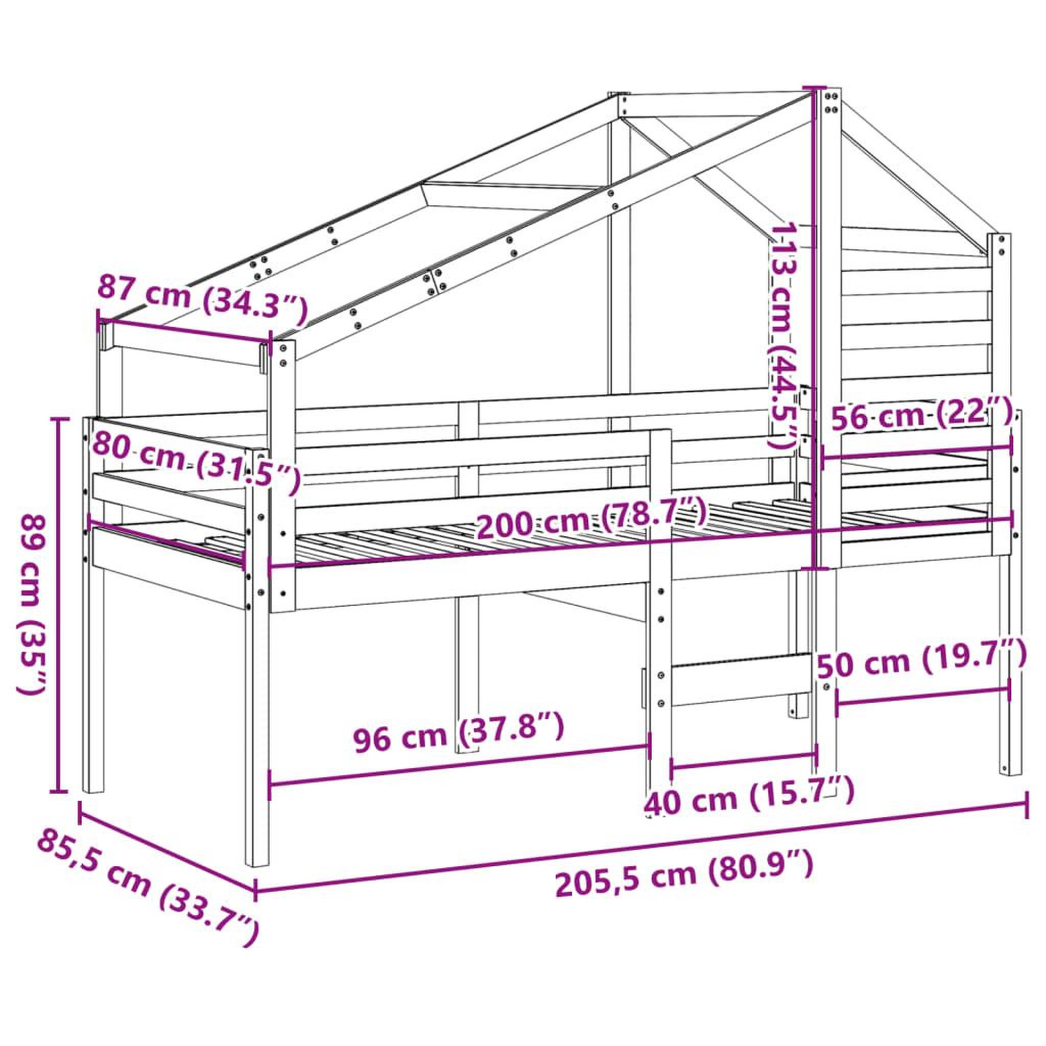 Voir la diapositive 6 : VIDAXL Lit haut sans matelas 80x200 cm bois de pin massif