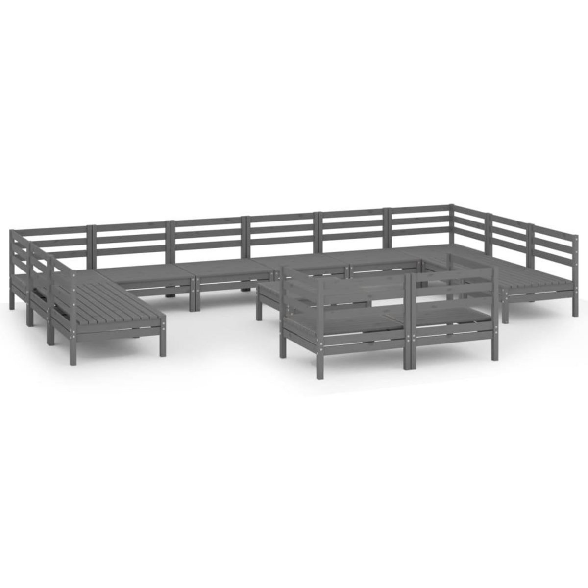 VIDAXL Salon de jardin 13 pcs Gris Bois de pin massif