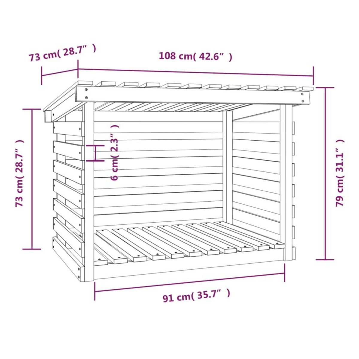 VIDAXL Support pour bois de chauffage Blanc 108x73x79 cm Bois de pin