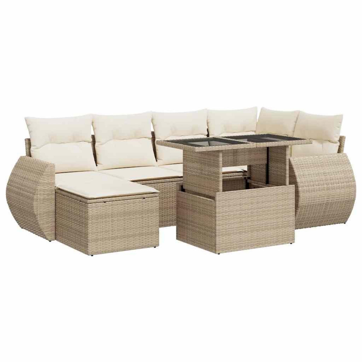 VIDAXL Salon de jardin avec coussins 7 pcs beige resine tressee