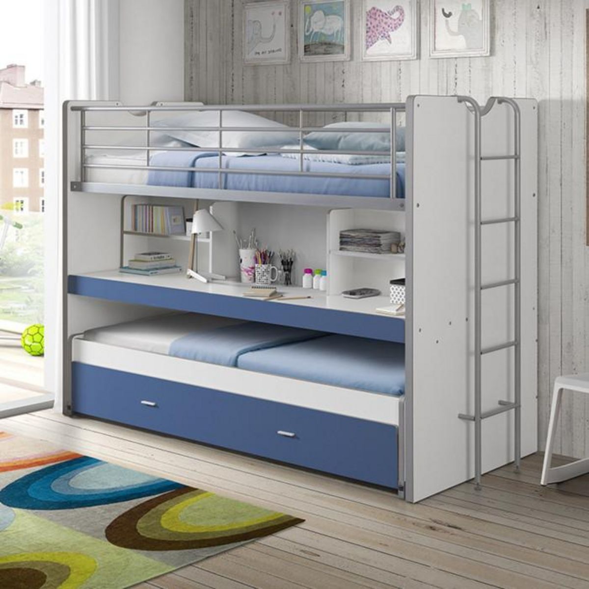 Paris Prix Lit Superposé Enfant  Bonny  90x200cm Bleu