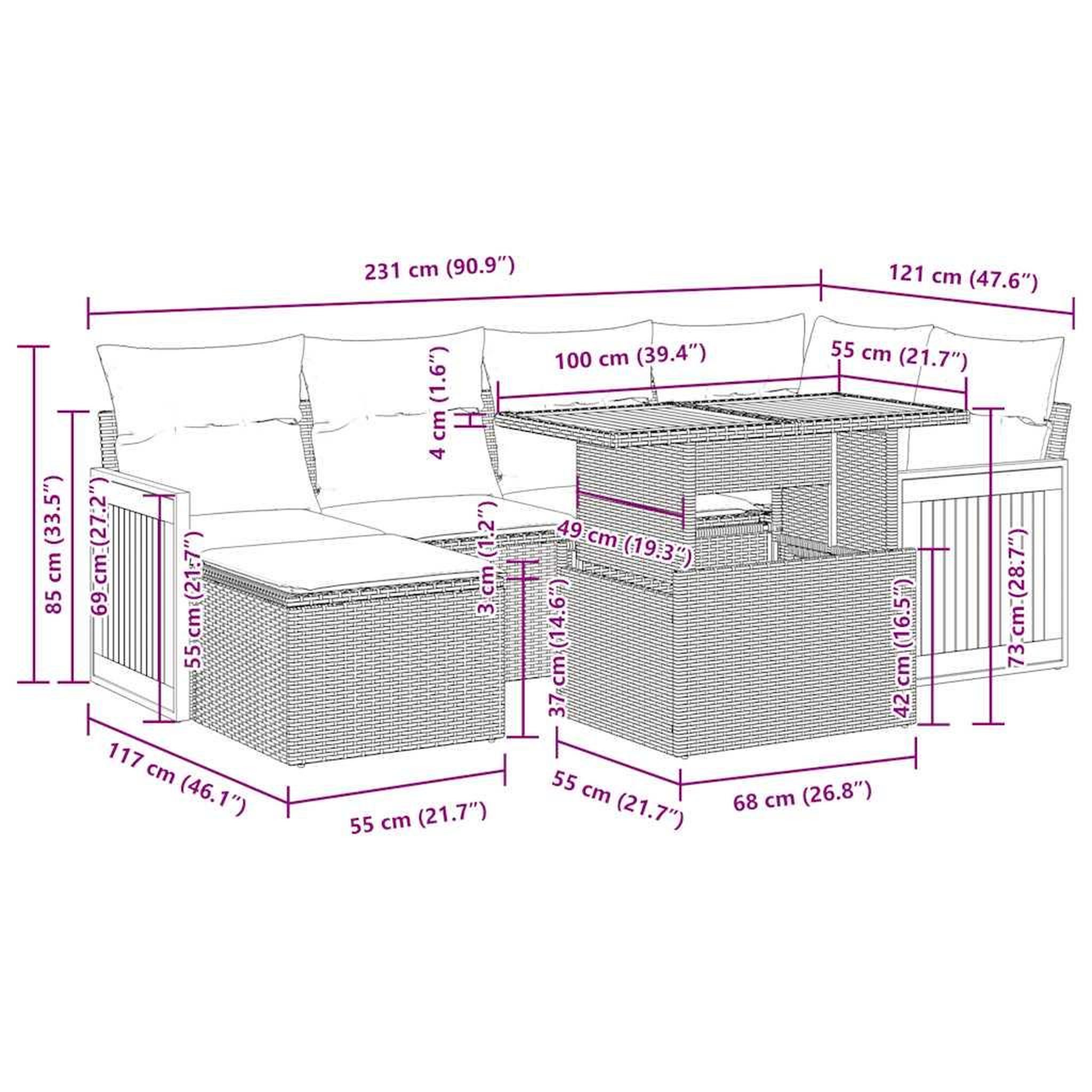 Voir la diapositive 6 : VIDAXL Salon de jardin avec coussins 7 pcs beige resine tressee acacia