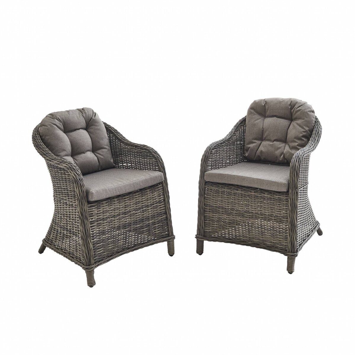  Lot de 2 fauteuils en résine tressée arrondie - Lecco - Coussins , chaises, structure aluminium