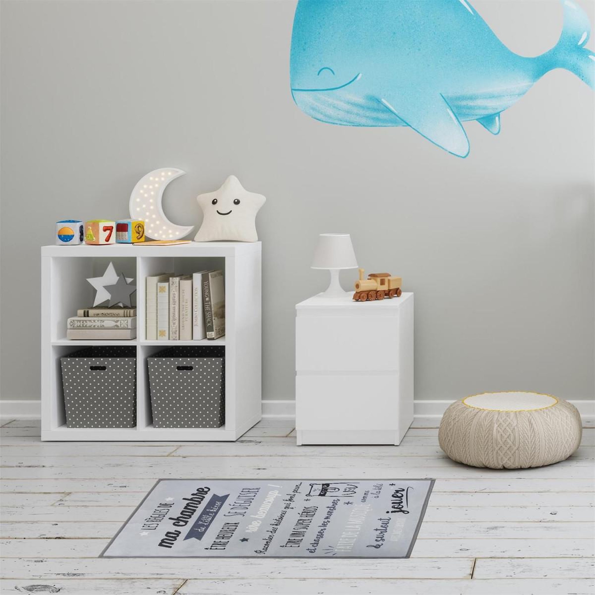 Voir la diapositive 2 : HOME DECO KIDS Tapis enfant  règles de la chambre  60x90cm gris
