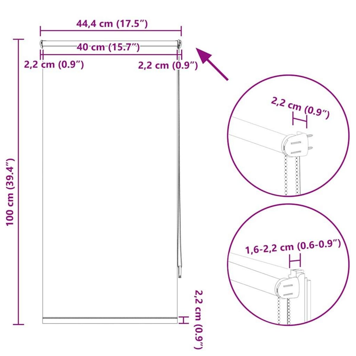VIDAXL Store enrouleur occultant rouge 40 x 100 cm