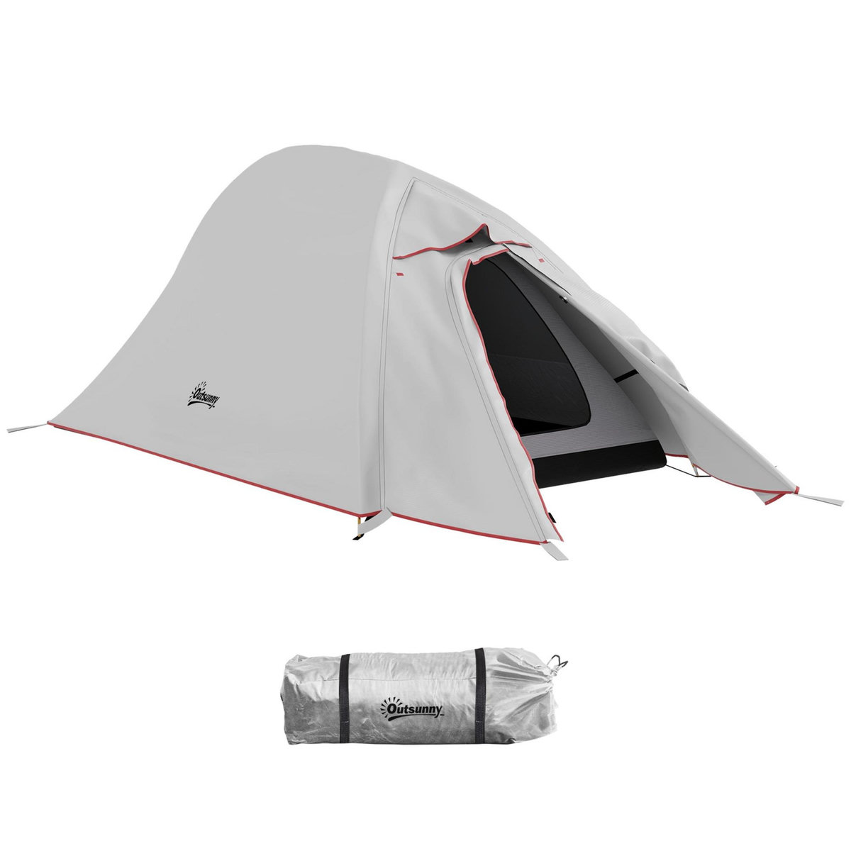 OUTSUNNY Tente de camping 1-2 pers. double toit étanche 2000 mm sac de transport gris