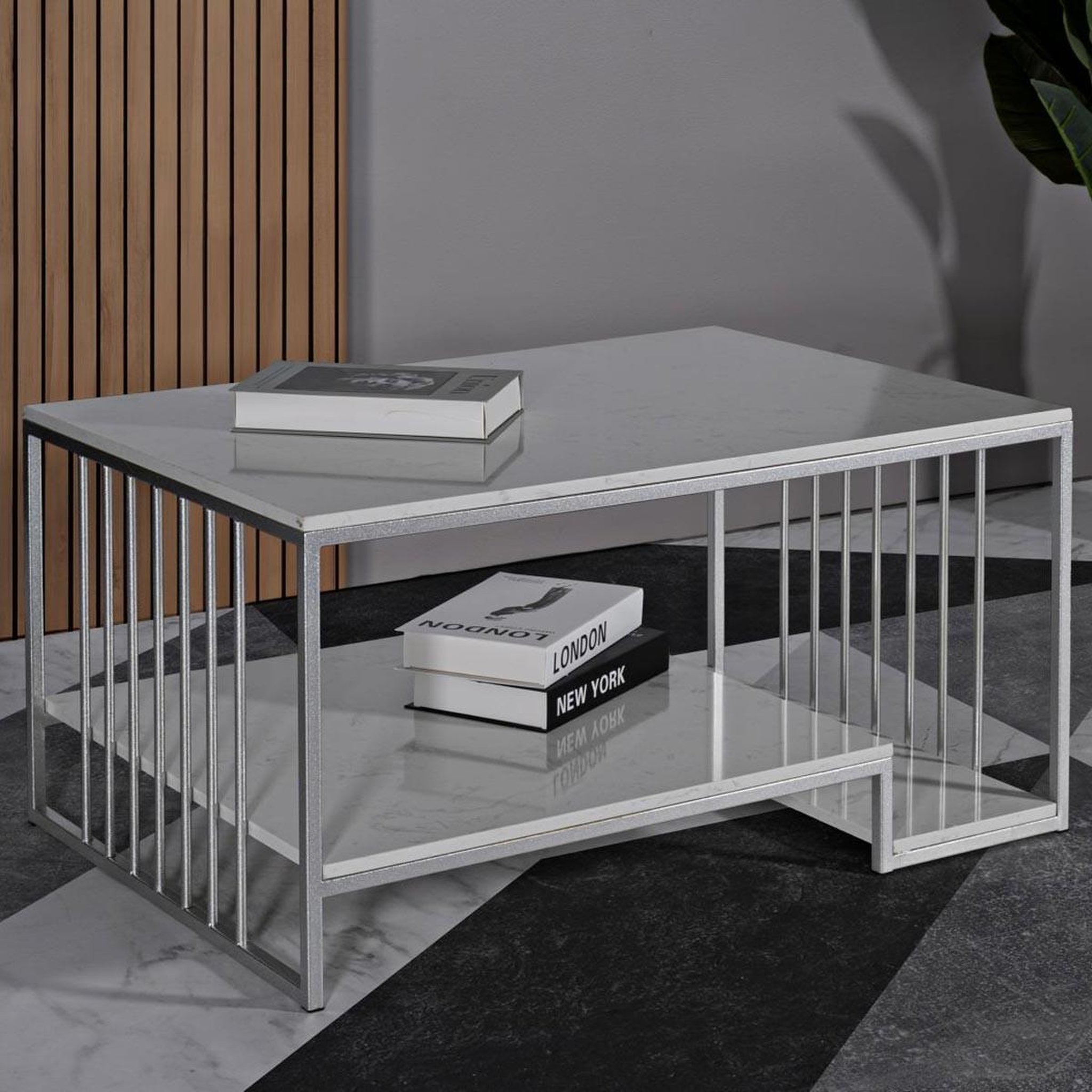 Voir la diapositive 5 : Paris Prix Table basse en marbre  kayseri  90cm argent & blanc
