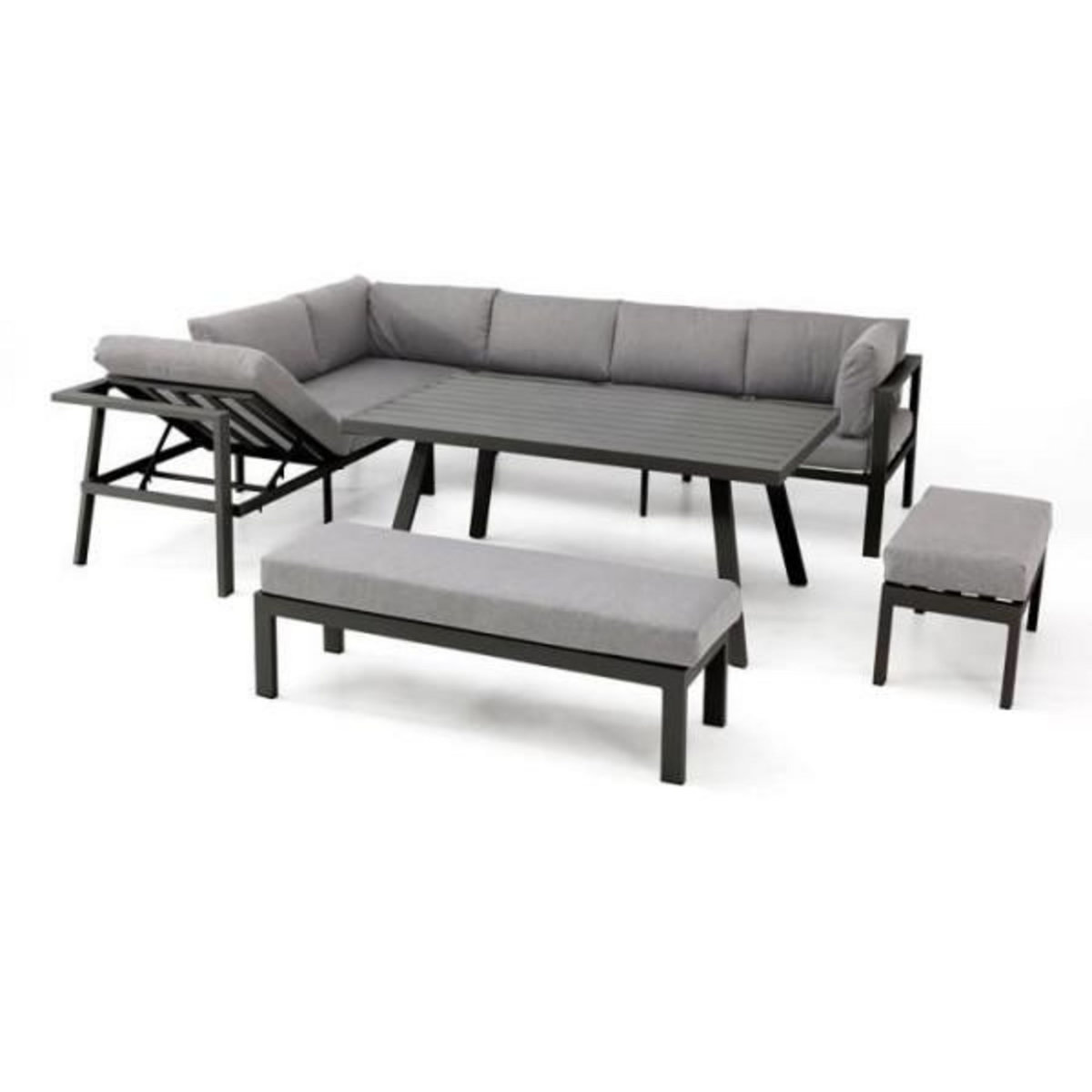 DCB GARDEN Ensemble repas de jardin ANTALYA 9 places en aluminium - GRIS ANTHRACITE