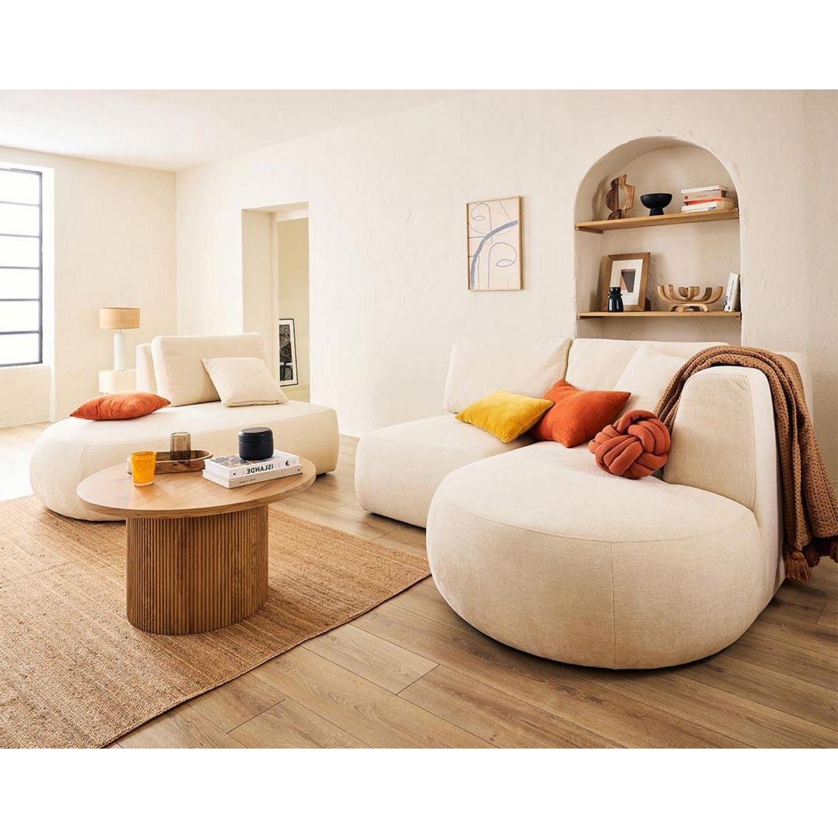 LISA DESIGN Santorini - canapé modulable d'angle droit - 5 places - en tissu texturé