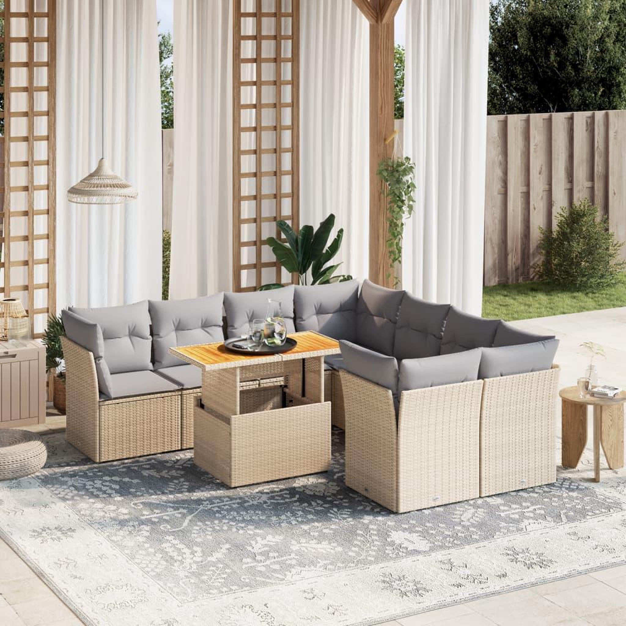 VIDAXL Salon de jardin avec coussins 9 pcs beige resine tressee