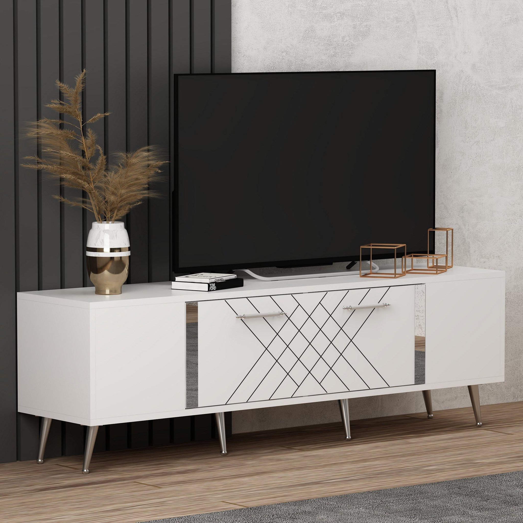 Voir la diapositive 3 : Habitat et Jardin Meuble tv en bois  detas  - 150 x 35 x 48 cm - argent