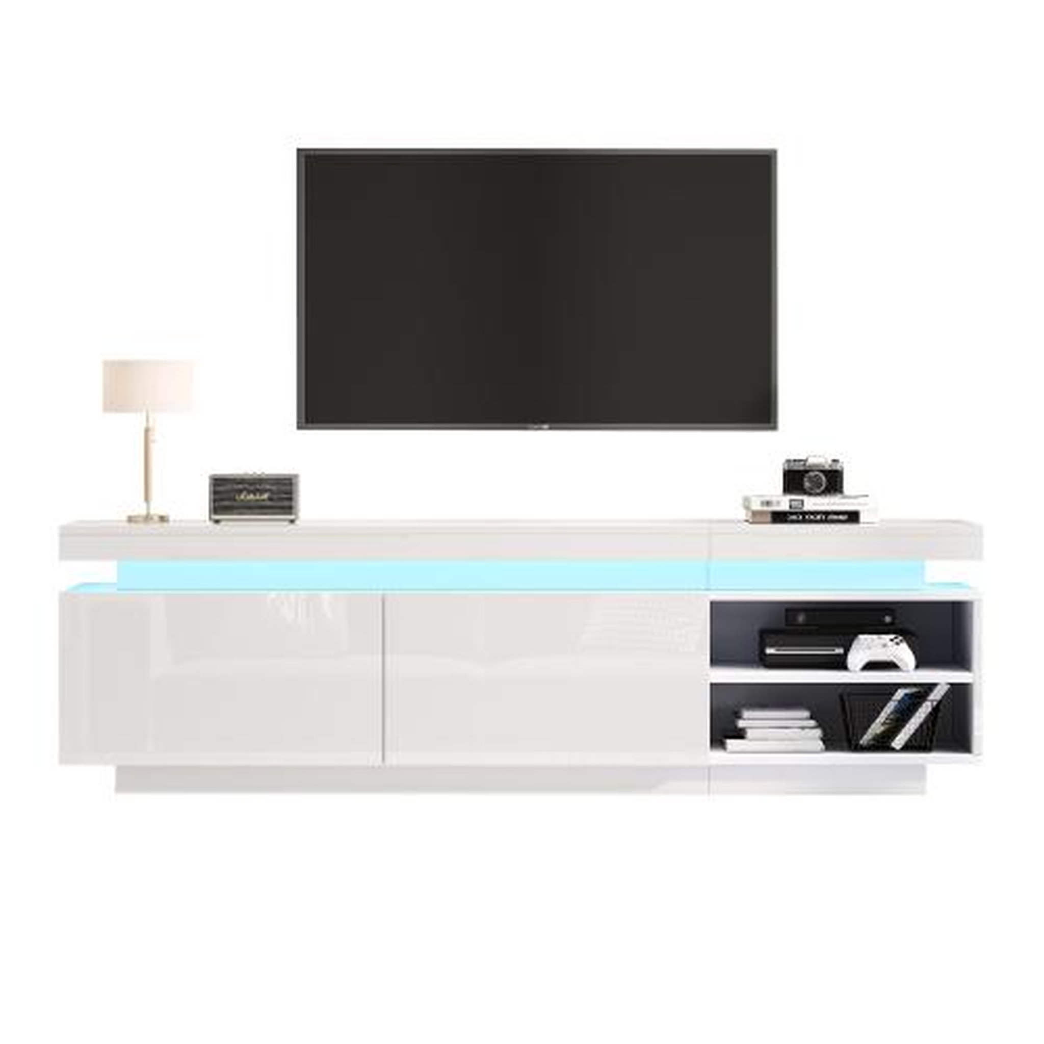 MERAX Meuble tv blanc 170cm led panneau de particules