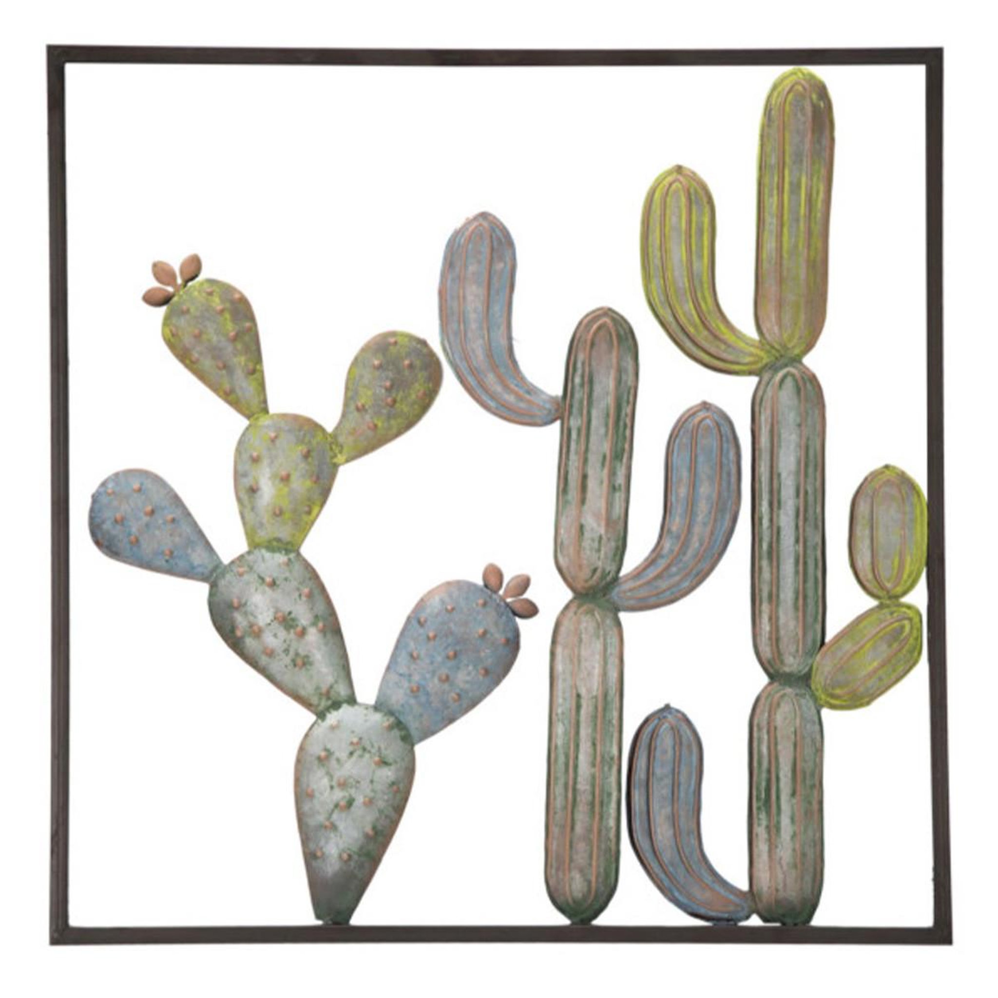 Paris Prix Déco murale encadrée en métal  cactus  50cm multicolore
