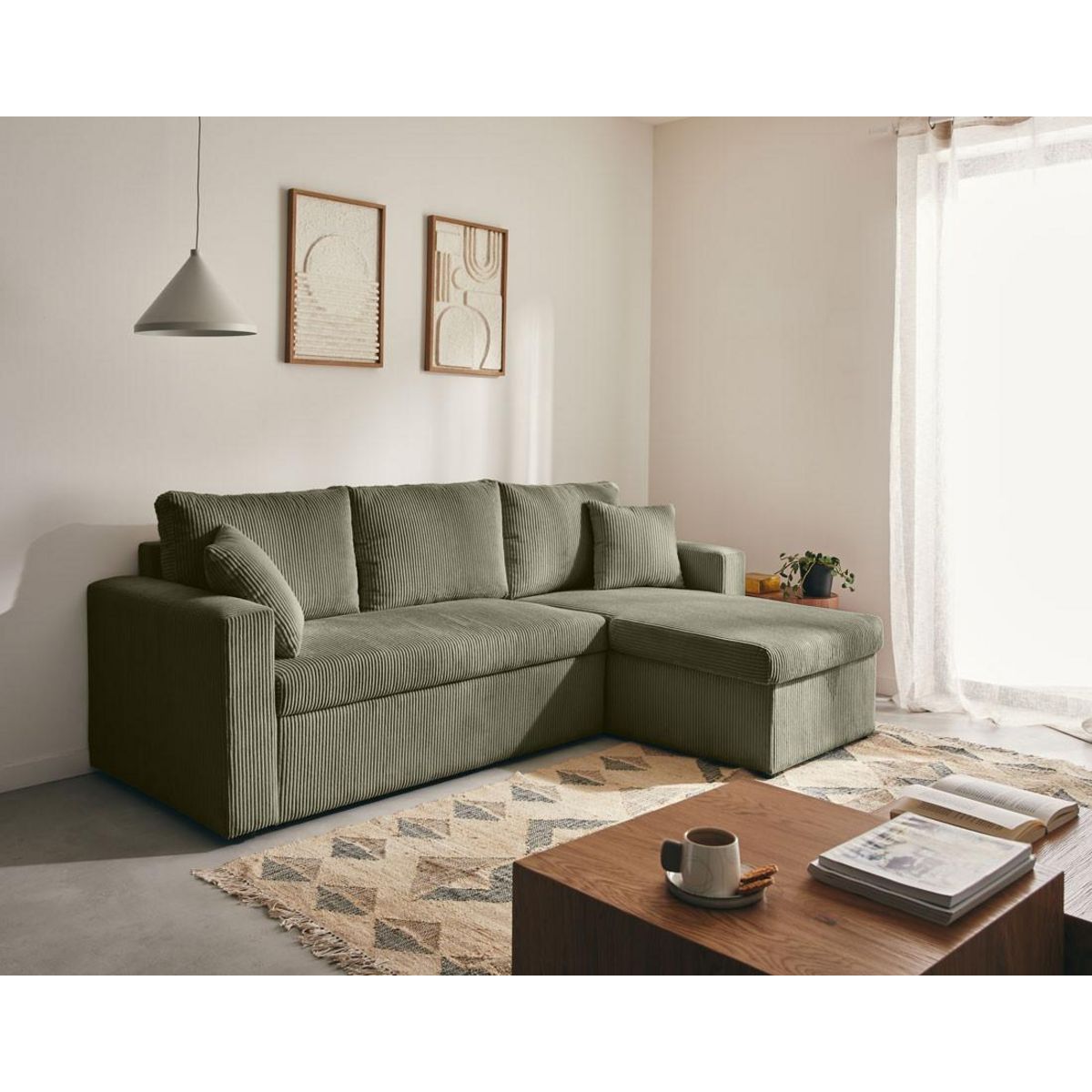 BEST MOBILIER Cyrus - canapé d'angle réversible 4 places - convertible avec coffre - en velours côtelé