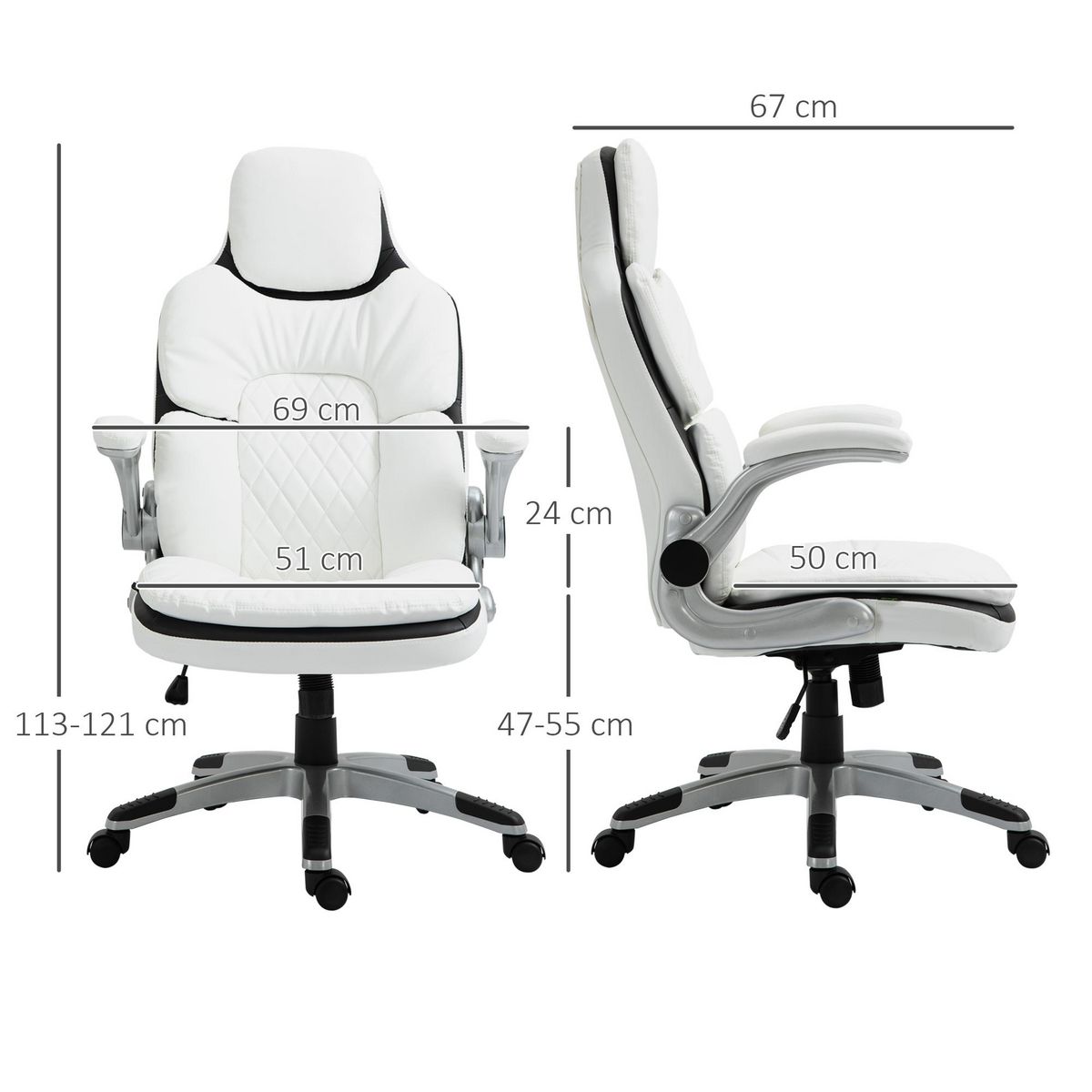 HOMCOM HOMCOM Fauteuil de bureau manager gaming style baquet racing dossier assise capitonné revêtement synthétique blanc noir
