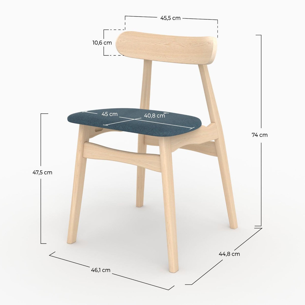 Rendez vous déco Lot de 2 chaises en tissu bleu et bois d'hévéa-Lisette