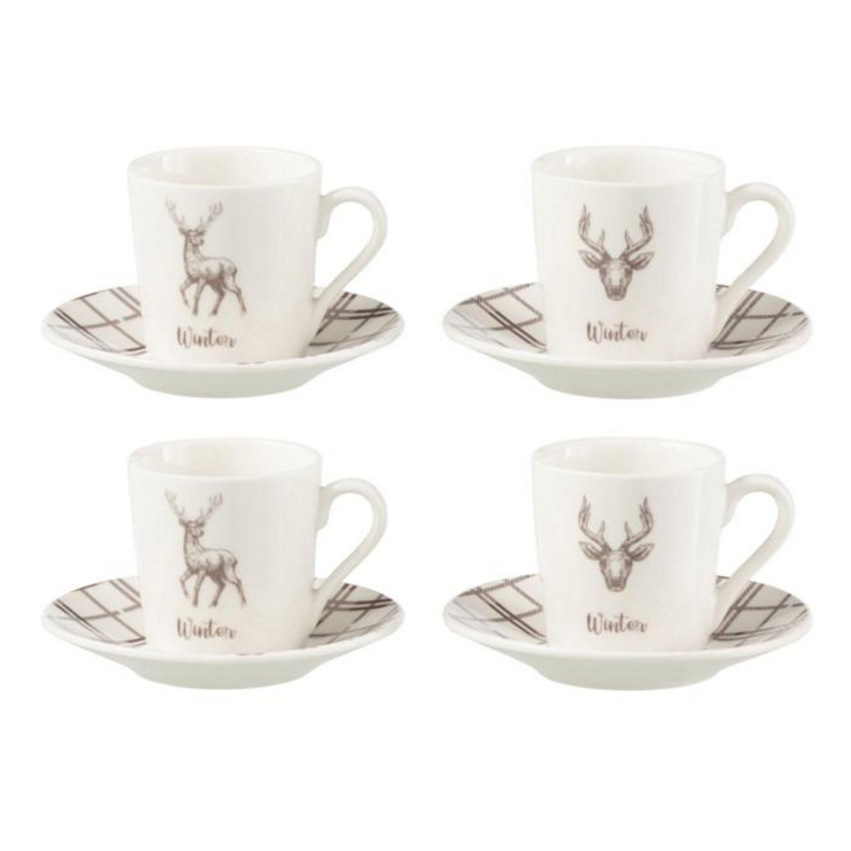 Paris Prix Lot de 4 Tasses à Café & Sous-Tasses  Renne Winter  8cl Blanc