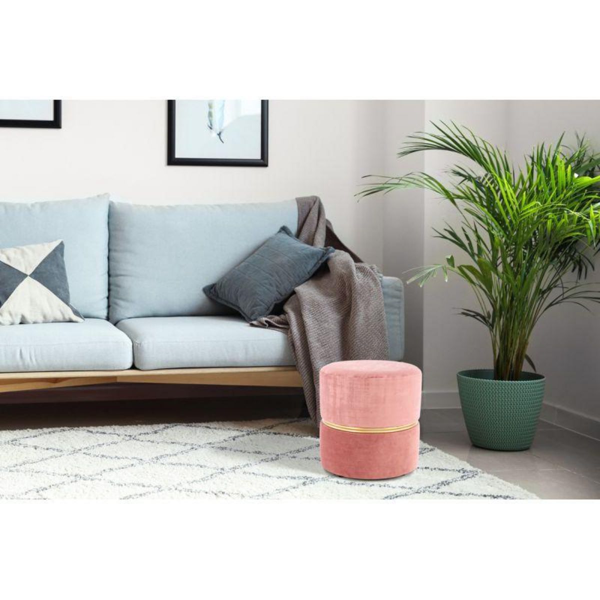 Paris Prix Pouf Rond Design  Cleopatra  40cm Rose