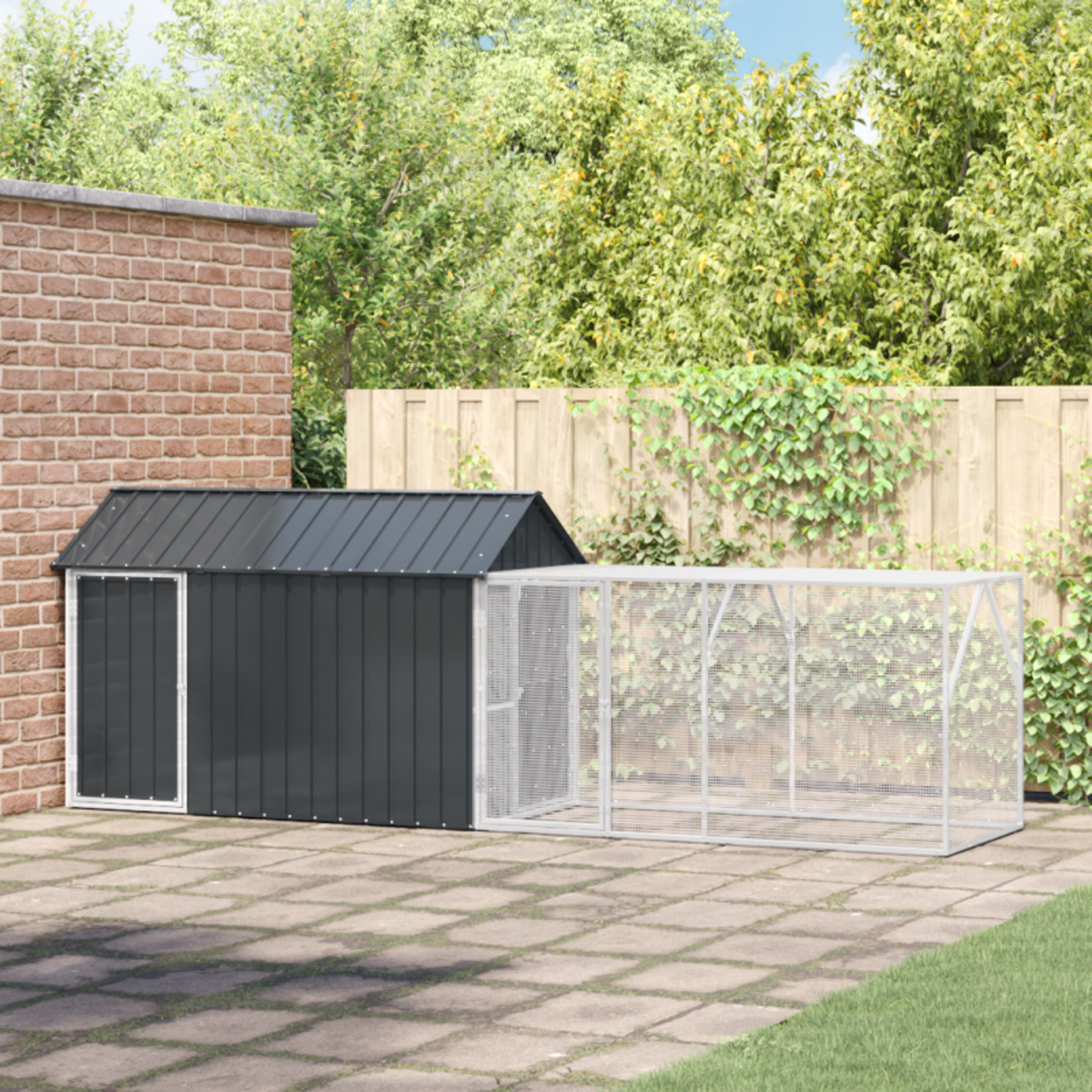 VIDAXL Aviary pour oiseaux avec extension Anthracite 112x421x141 cm Acier