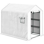 OUTSUNNY Serre de jardin 4 étagères - porte enroulable zippée, 2 fenêtres - 143 x 215 x 190 cm - acier vert PE blanc