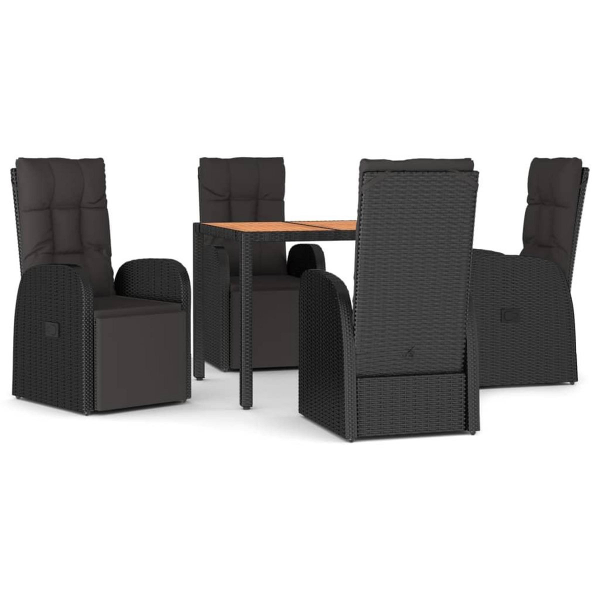 VIDAXL Ensemble a manger de jardin 5pcs Noir Poly rotin et acacia