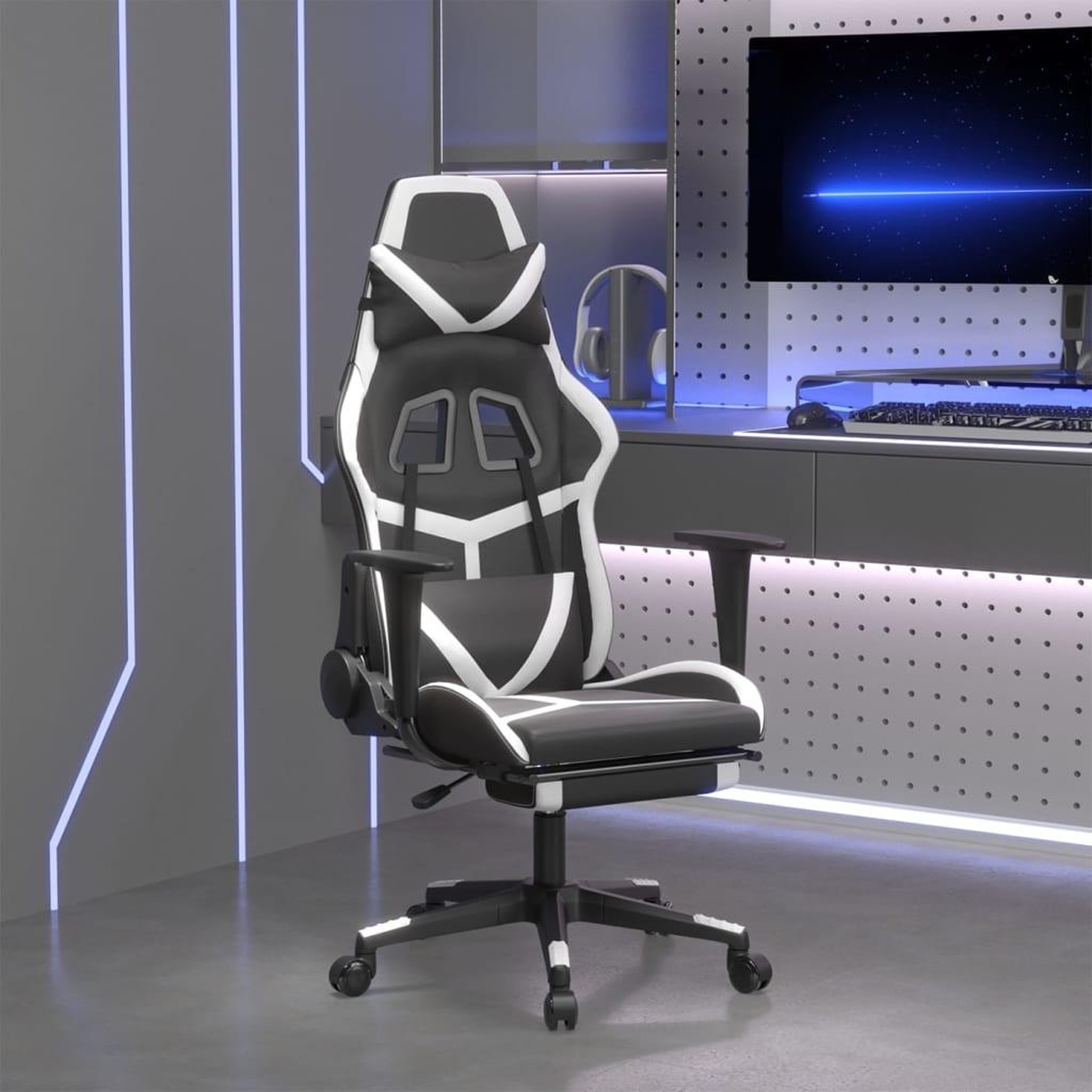 VIDAXL Chaise de jeu avec repose-pied Noir et blanc Similicuir