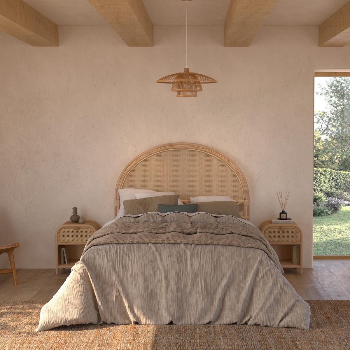 Rendez vous déco Tête de lit 140 cm en rotin et cannage - Néora
