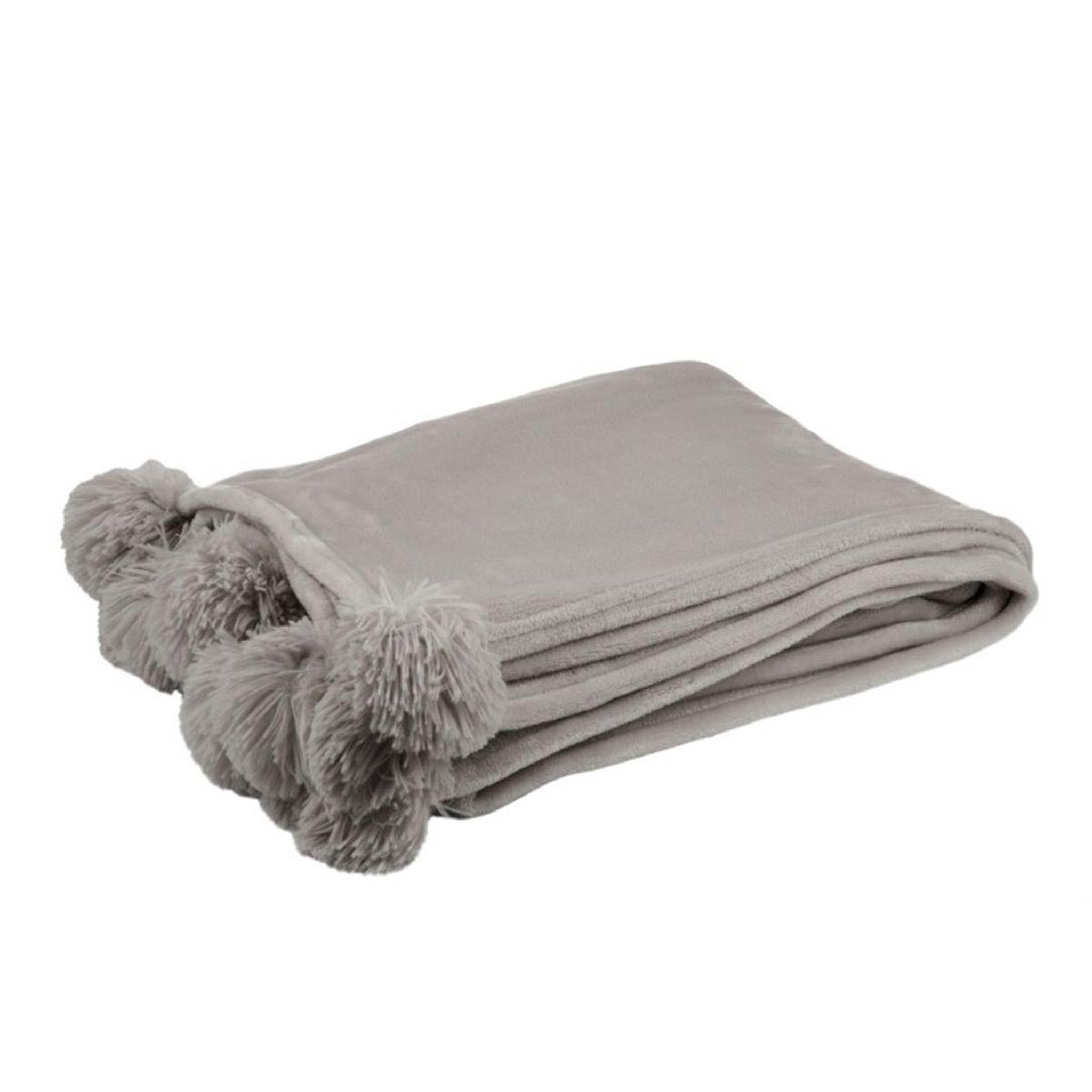 J-LINE Plaid à pompons  blanket  130x170cm taupe clair