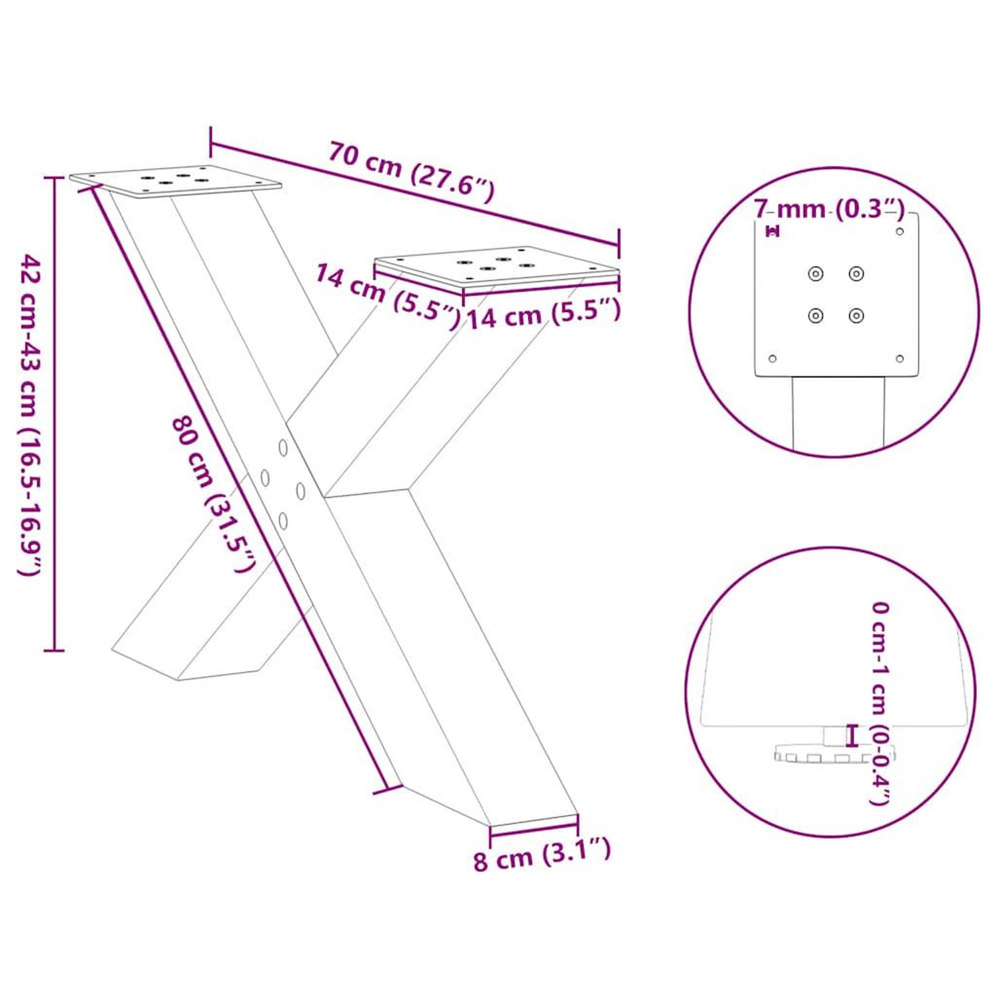 Voir la diapositive 6 : VIDAXL Pieds de table basse forme de X 2 pcs blanc 70x(42-43) cm acier