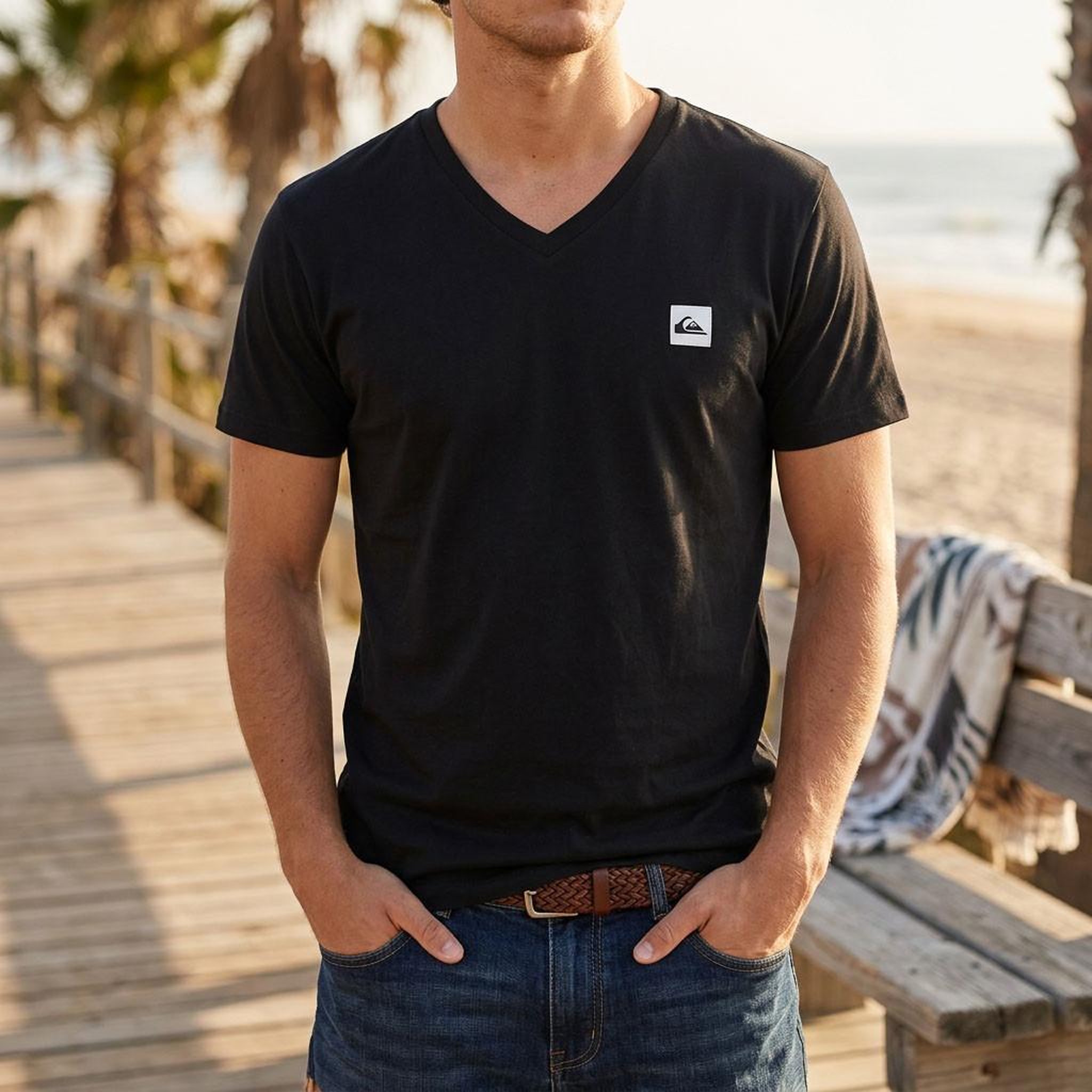 Voir la diapositive 2 : QUIKSILVER Quiksilver Pack de 2 T Shirts Homme 100% Coton Col Rond ou Col V
