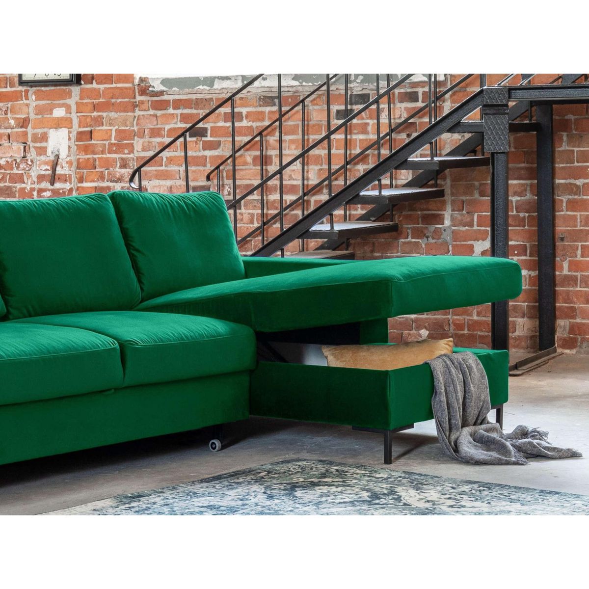 BEST MOBILIER Lilly - canapé d'angle droit - 4 places - convertible avec coffre - en velours