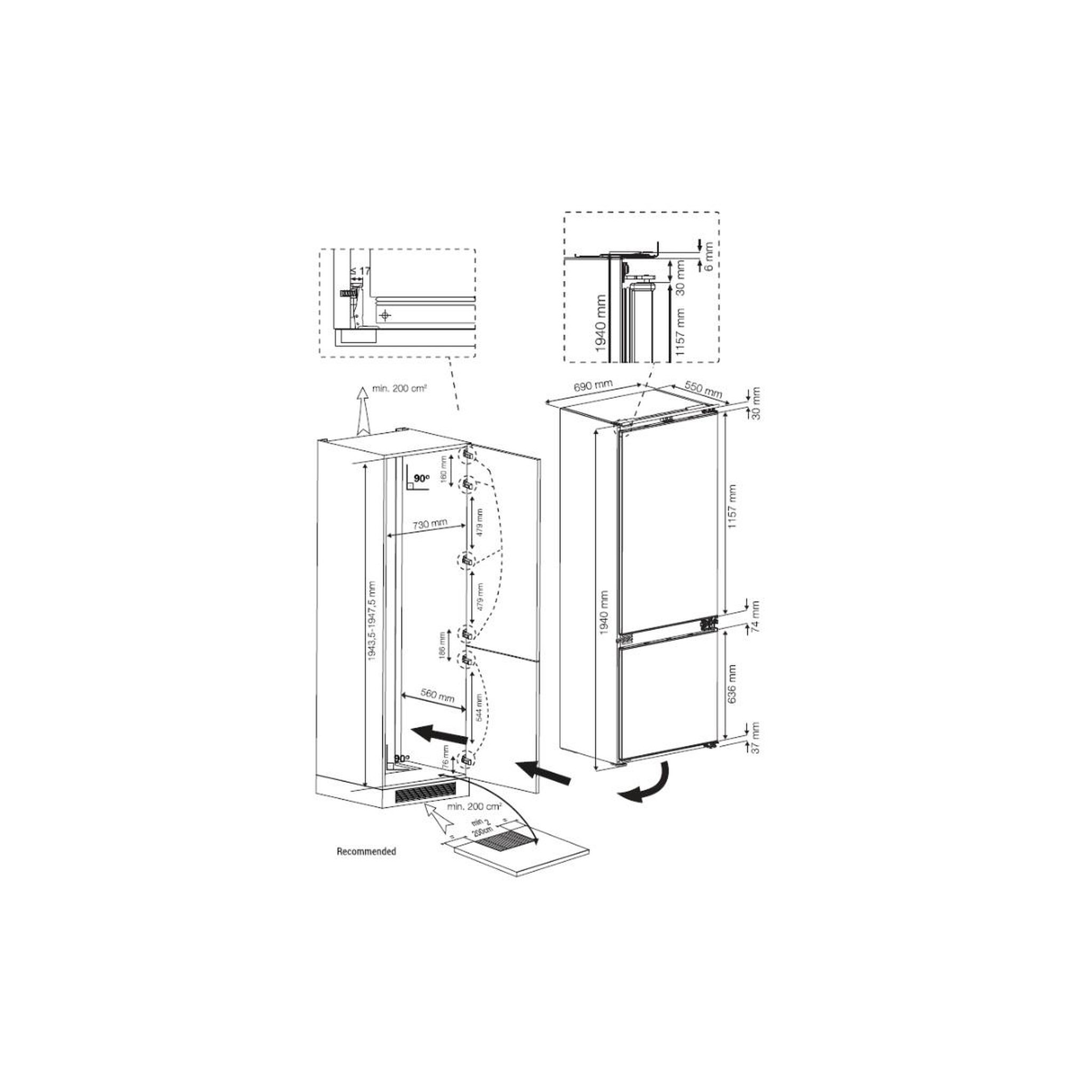 Voir la diapositive 3 : Beko Réfrigérateur combiné intégrable à pantographe 266l - bcse400e40sn