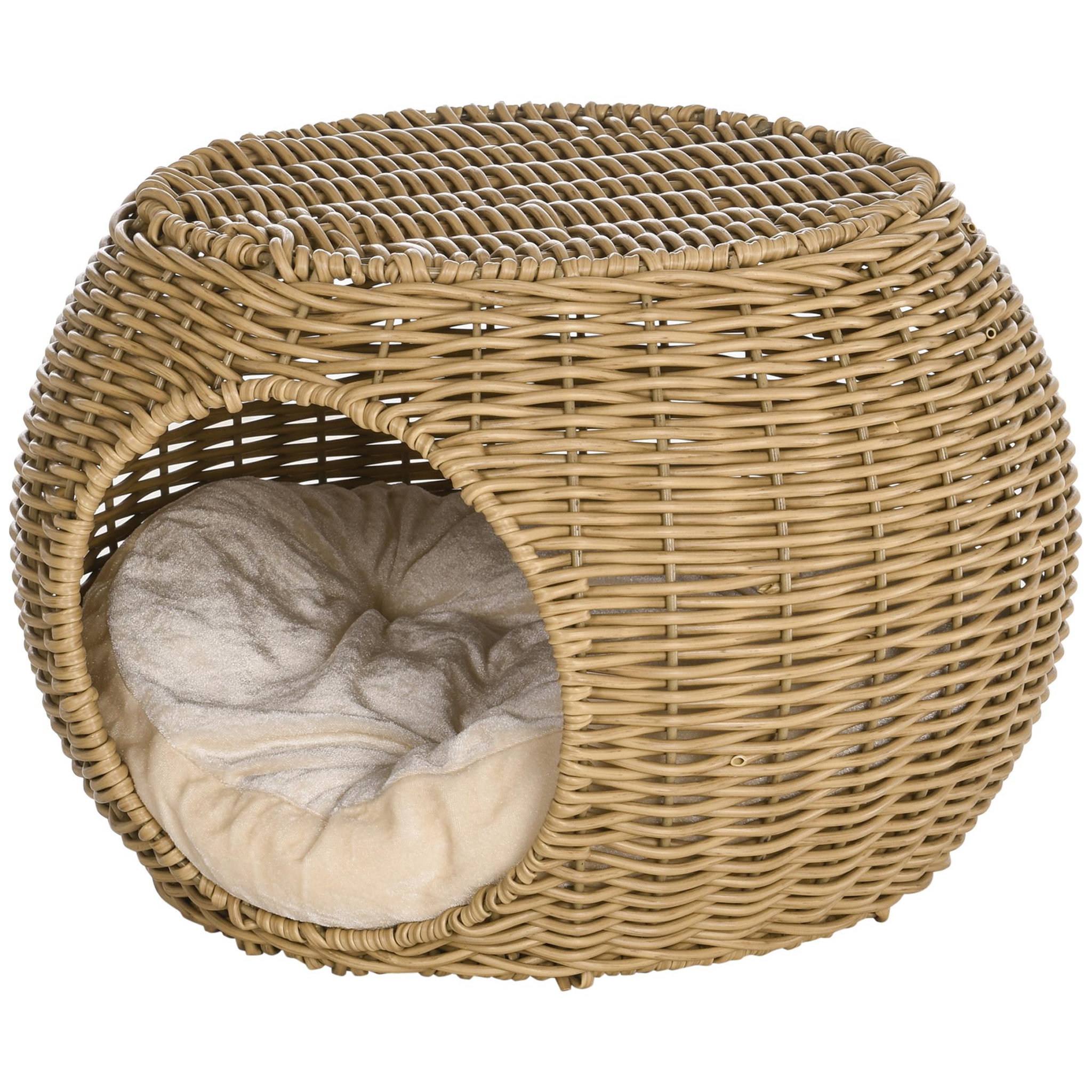 PAWHUT Panier chat lit chat cosy grand confort dim. Ø 40 x 30h cm coussin moelleux inclus polyester résine beige