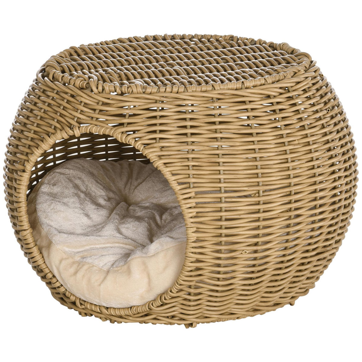 PAWHUT Panier chat lit chat cosy grand confort dim. Ø 40 x 30H cm coussin moelleux inclus polyester résine beige