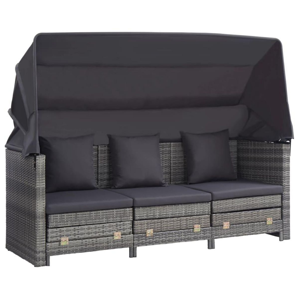 VIDAXL Canape-lit extensible 3 places avec toit Resine tressee Gris