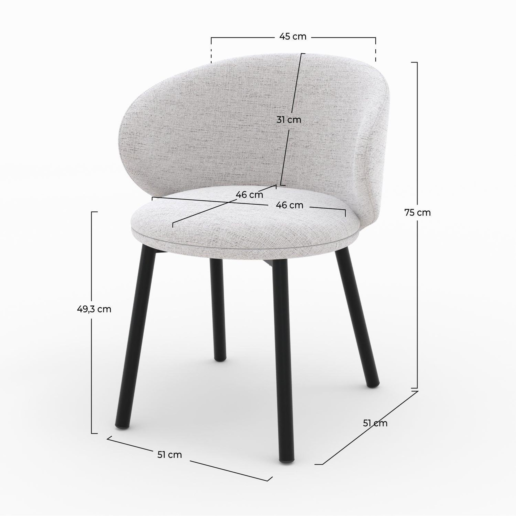 Voir la diapositive 4 : MAISON PAVANE Lot de 2 chaises en tissu gris clair chiné et pieds noirs-cécilia