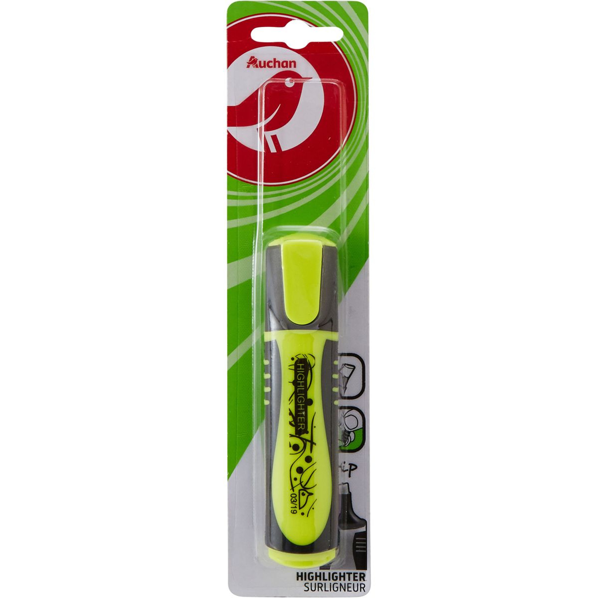 AUCHAN Surligneur plat jaune