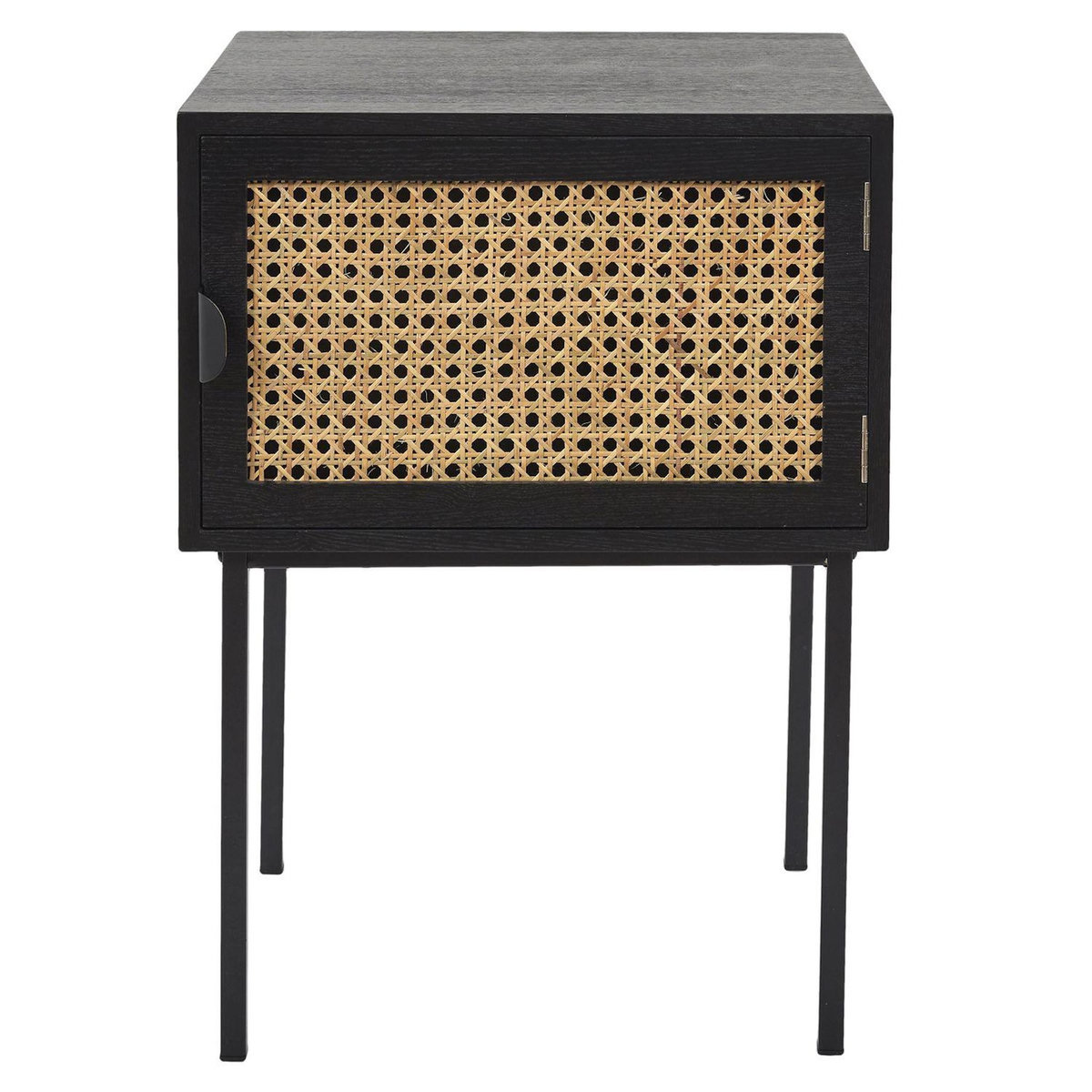 TOILINUX Table de chevet en cannage 1 porte en Bois et métal