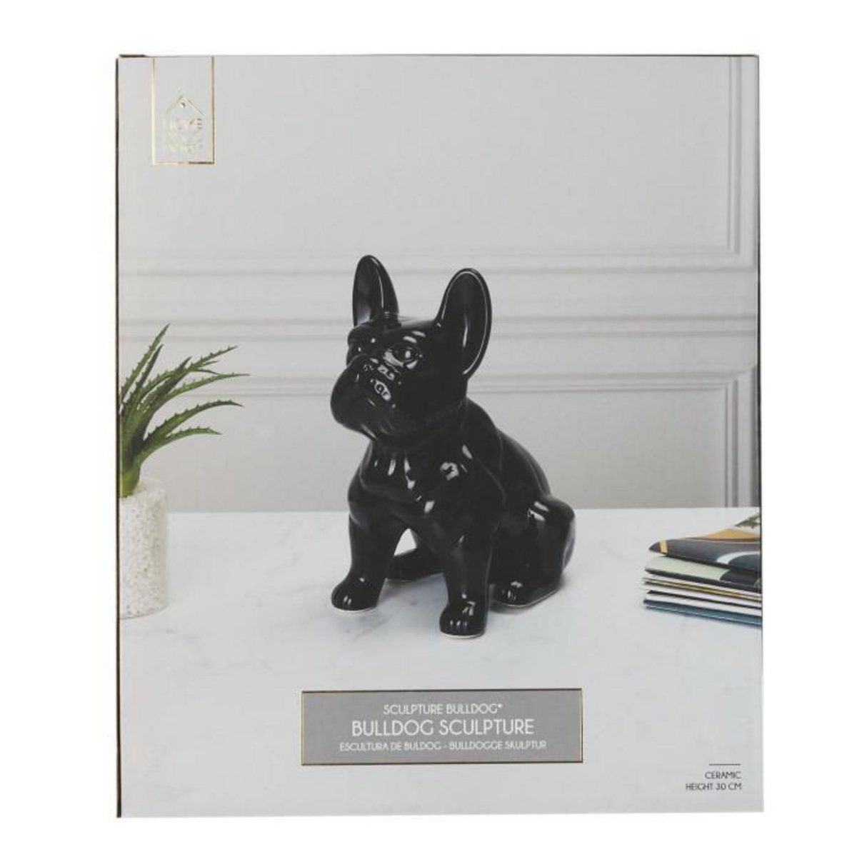 Paris Prix Statuette Déco en Céramique  Bulldog  30cm Noir