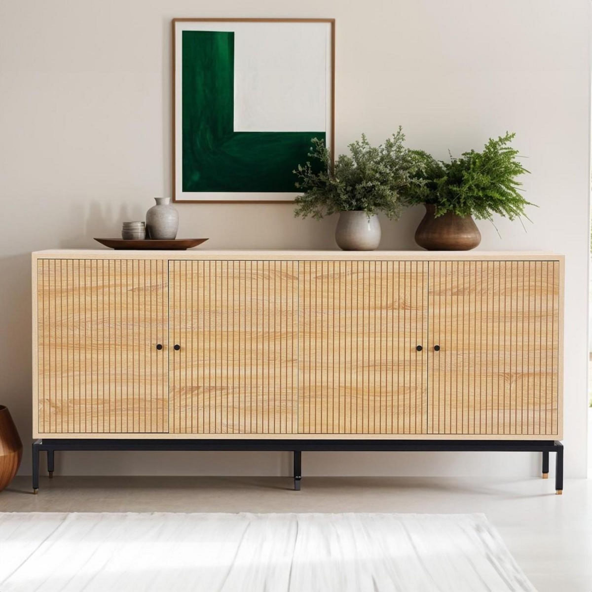 HOMIFAB Buffet 4 portes effet bois 180 cm - Talia