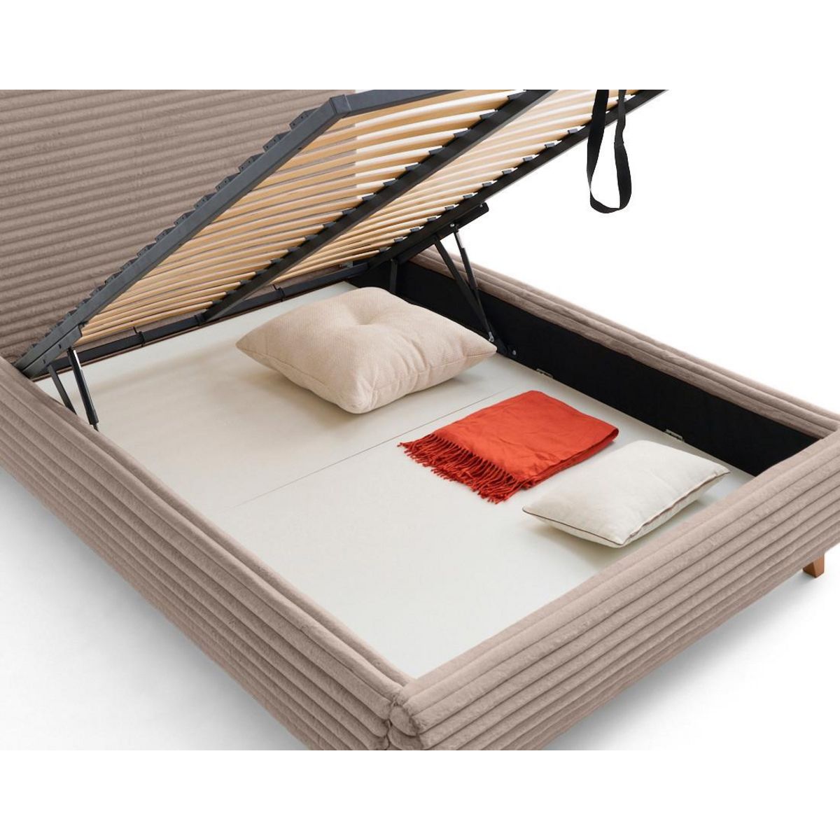 BEST MOBILIER Cristal - lit coffre avec bout de lit - 140x200 - sommier inclus - fausse fourrure côtelée