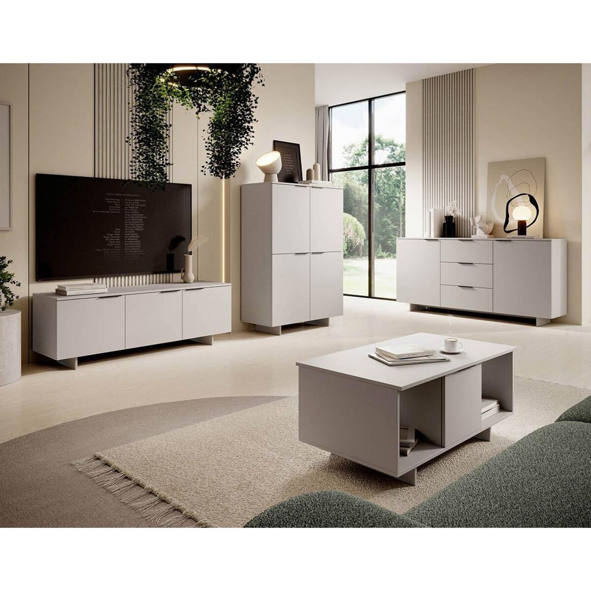 BEST MOBILIER Canterbury - buffet bas - beige - 3 tiroirs et 2 portes - 180 cm