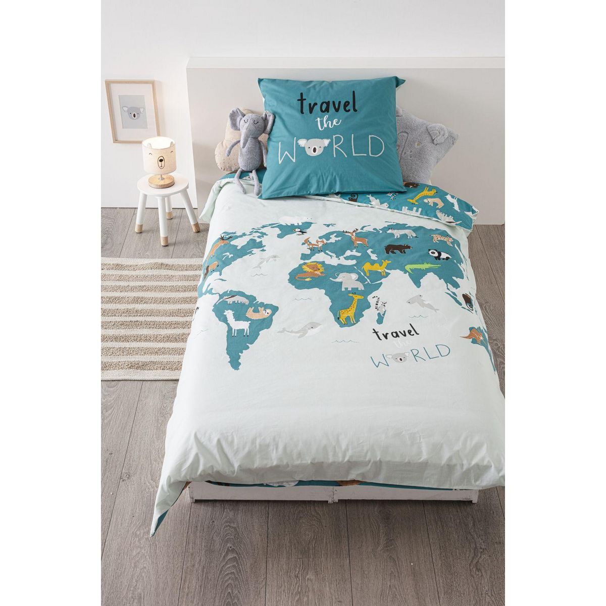 ATMOSPHERA Parure de lit enfant imprimée Carte du Monde - 140 x 200 cm