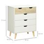Voir la diapositive 3 : HOMCOM Commode design scandinave 5 tiroirs coulissants piètement bois effilé incliné panneaux blanc aspect bois clair