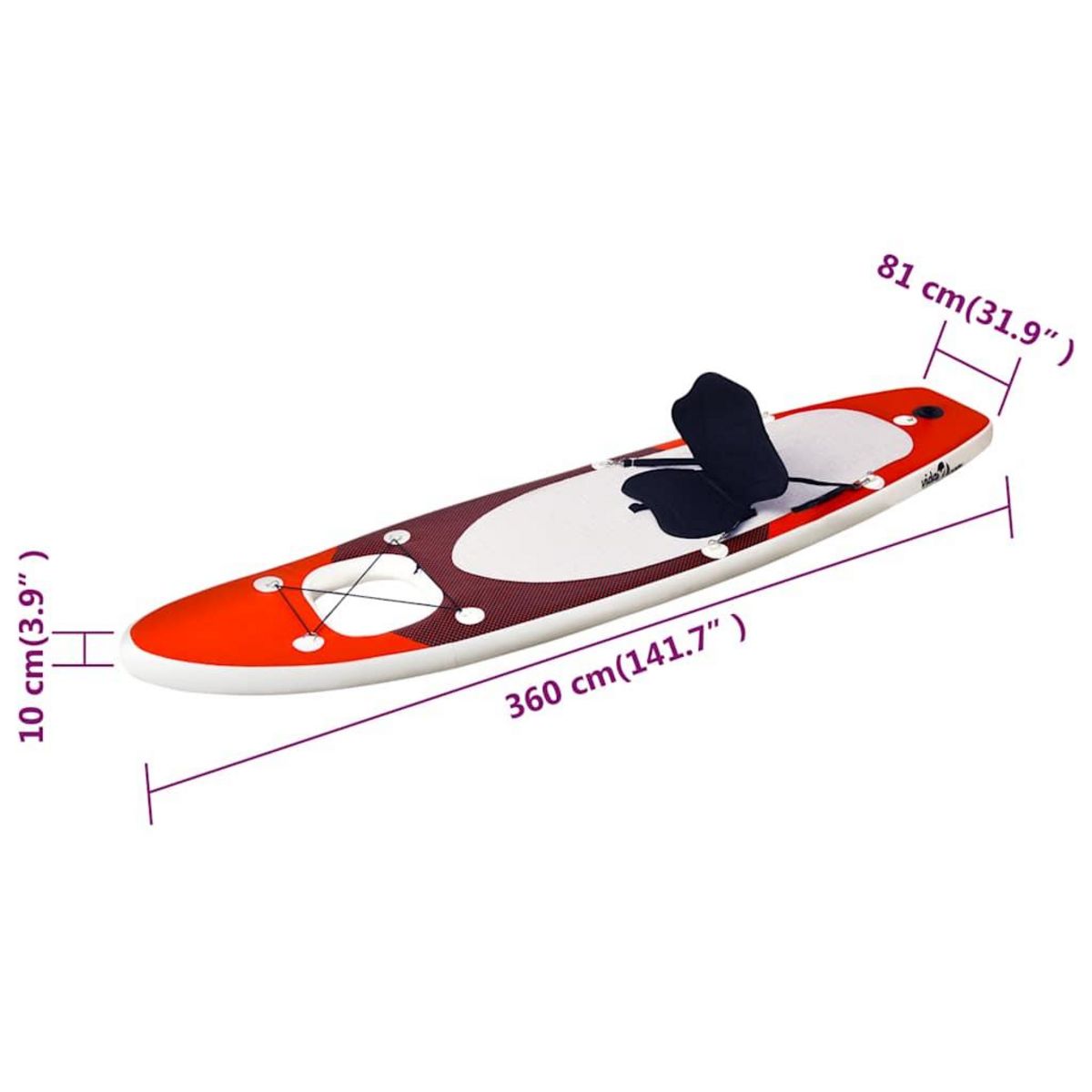 VIDAXL Ensemble de planche SUP gonflable rouge 360x81x10 cm