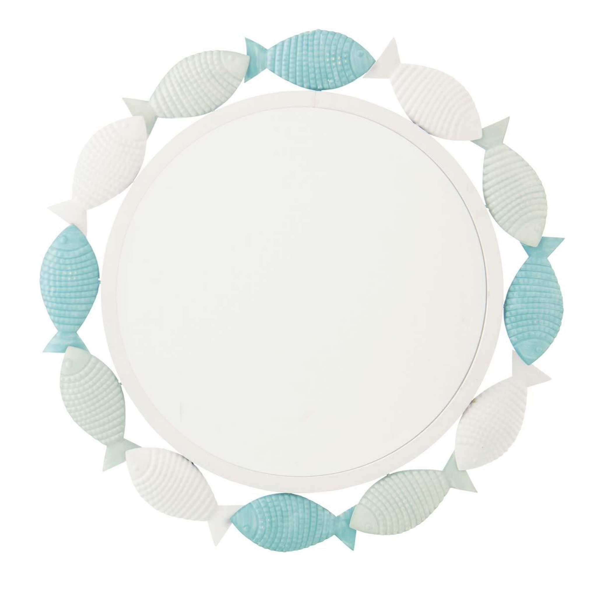 J-LINE Miroir Mural en Métal  Poisson  76cm Blanc & Bleu