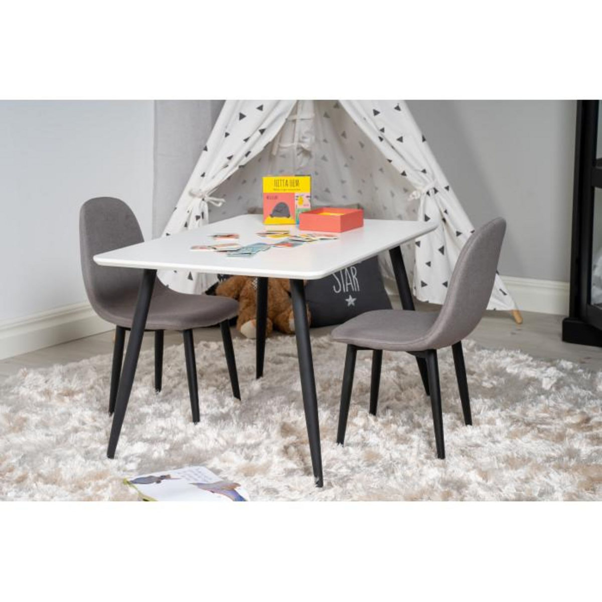 Paris Prix Table Enfant & 2 Chaises  Polar  80cm Blanc & Gris