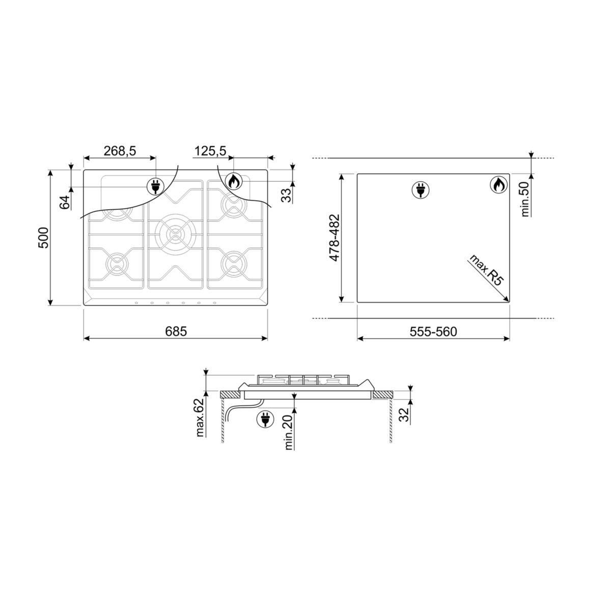 SMEG Plaque gaz SRV575GH5