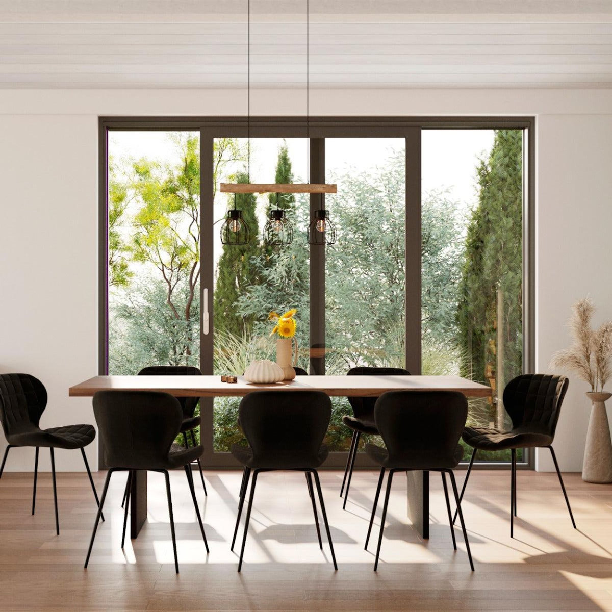Rendez vous déco Suspension 3 lampes en bois d'eucalyptus et métal noir-Abby
