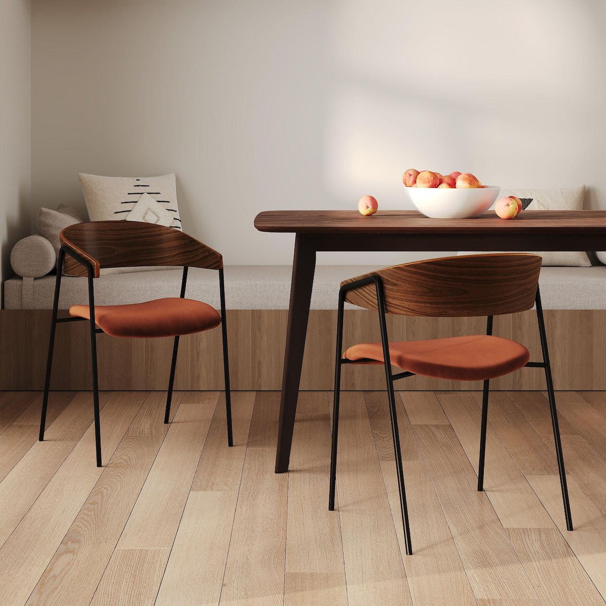 Rendez vous déco Lot de 2 chaises en velours terracotta et bois de noyer-Esmée